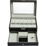 12 Grids Watch Display Case Leather jewellery Storage Box Organiser Lock Key