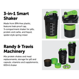 2x Protein Gym Shaker Premium 3 in 1 Smart Style Blender Mixer Cup Bottle Spider