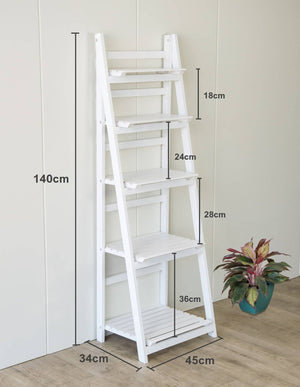 5 Tier Wooden Ladder Shelf Stand Storage Book Shelves Shelving Display Rack