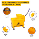 20L Deluxe Mop Wringer Bucket Side Press Janitor Commercial Cleaning