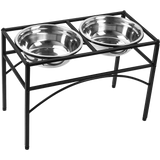 Dual Elevated Raised Pet Dog Puppy Feeder Bowl Stainless Steel Food Water Stand