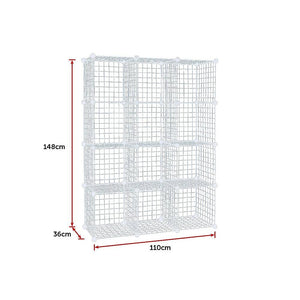 12 Cube Wire Grid Organiser Bookcase Storage Cabinet Wardrobe Closet White