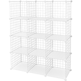 12 Cube Wire Grid Organiser Bookcase Storage Cabinet Wardrobe Closet White