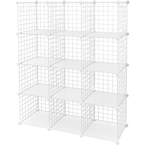 12 Cube Wire Grid Organiser Bookcase Storage Cabinet Wardrobe Closet White