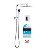 WELS 8" Rain Shower Head Set Square Dual Heads Faucet High Pressure With Mixer