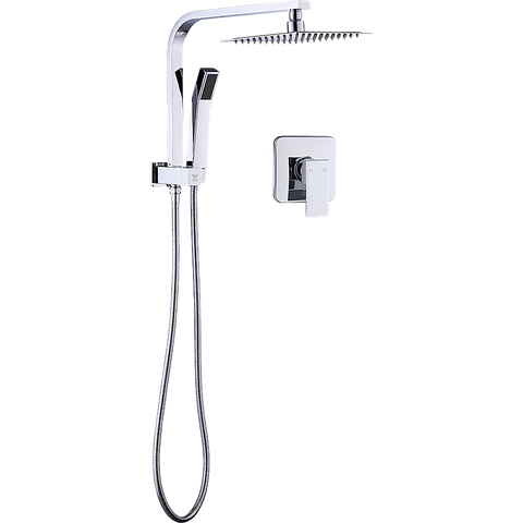 WELS 8" Rain Shower Head Set Square Dual Heads Faucet High Pressure With Mixer