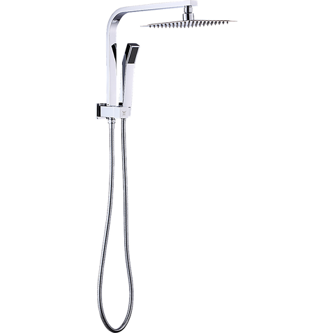 WELS 8" Rain Shower Head Set Square Dual Heads Faucet High Pressure Hand Held