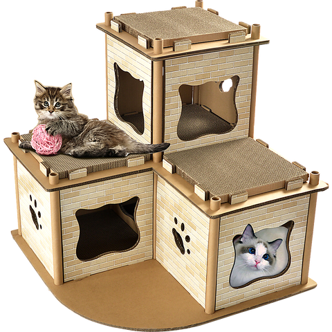 Cat Cardboard House Tree Tower Condo Scratcher Pet Post Pad Mat Furniture