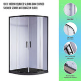 100 x 100cm Rounded Sliding 6mm Curved Shower Screen with Base in Black