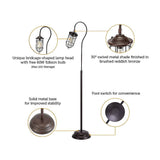 Industrial Floor Lamp with Adjustable Cage Shade Rustic Brushed in Bronze Finish