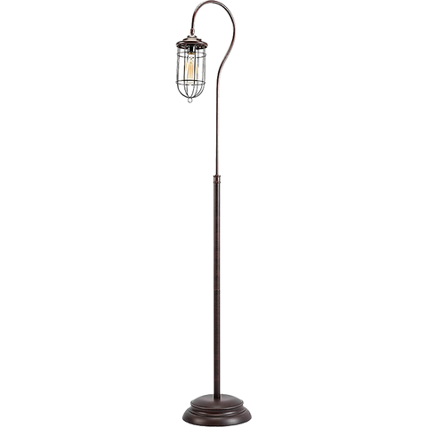 Industrial Floor Lamp with Adjustable Cage Shade Rustic Brushed in Bronze Finish