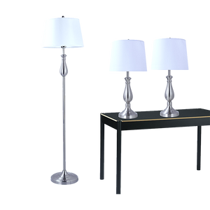 3-Piece Lamp Set Modern Home Living Room Bedroom Nickel Finish