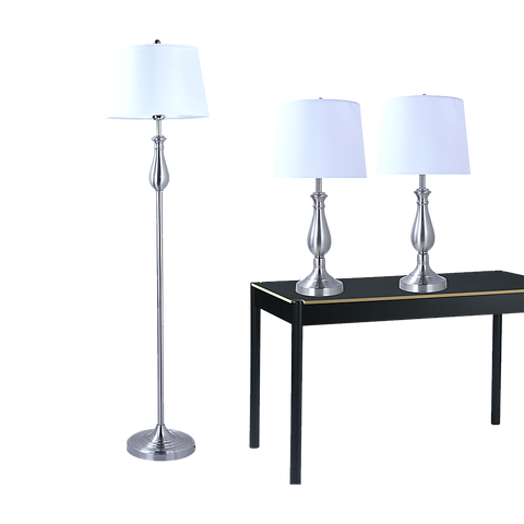 3-Piece Lamp Set Modern Home Living Room Bedroom Nickel Finish