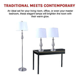 3-Piece Lamp Set Modern Home Living Room Bedroom Nickel Finish