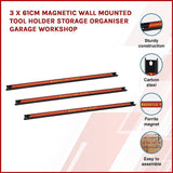 3 x 61cm Magnetic Wall Mounted Tool Holder Storage Organiser Garage Workshop