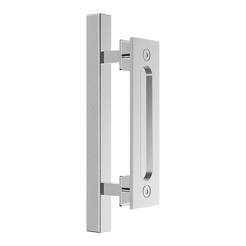 12" Square Pull and Flush Door Handle Set Stainless Steel Barn Door Hardware