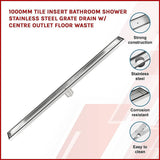 900mm Tile Insert Bathroom Shower Stainless Steel Grate Drain w/Centre outlet Floor Waste