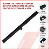 900mm Tile Insert Bathroom Shower Black Grate Drain w/Centre outlet Floor Waste