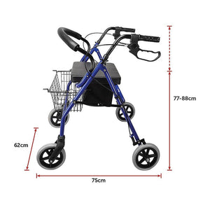 Rollator Walker Walking Frame With Wheels Zimmer Mobility Aids Seat Blue