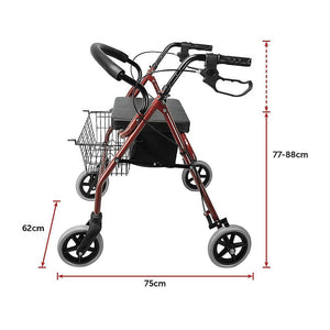 Rollator Walker Walking Frame With Wheels Zimmer Mobility Aids Seat Red