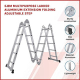 5.8m Multipurpose Ladder Aluminium Extension Folding Adjustable Step