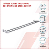 Double Towel Rail Grade 304 Stainless Steel 620mm