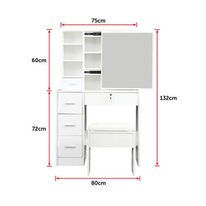 Dressing Table Stool Mirror Jewellery Cabinet Makeup Storage Drawer White