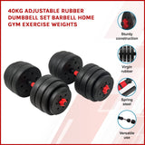 40kg Adjustable Rubber Dumbbell Set Barbell Home GYM Exercise Weights