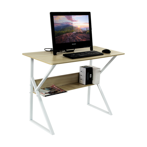 Wood & Metal Computer Desk with Shelf Home Office Furniture