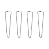 Set of 4 Chrome Retro Hairpin Table Legs 12mm Steel Bench Desk - 41cm