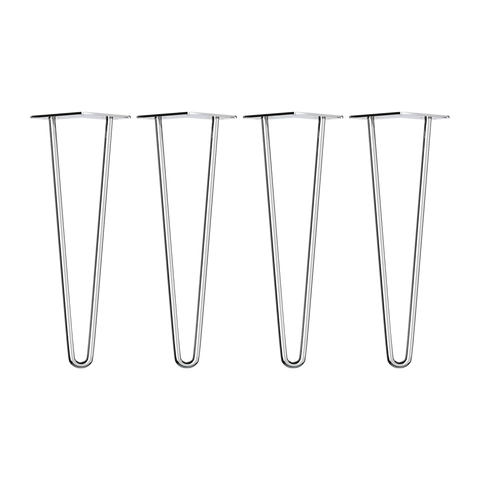 Set of 4 Chrome Retro Hairpin Table Legs 12mm Steel Bench Desk - 41cm