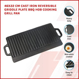 46x22 cm Cast Iron Reversible Griddle Plate BBQ Hob Cooking Grill Pan