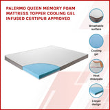 Palermo Queen Memory Foam Mattress Topper Cooling Gel Infused CertiPUR Approved