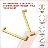 Brushed Brass Drawer Pulls Kitchen Cabinet Handles - Gold Finish 192mm