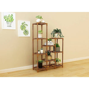 Indoor Outdoor Garden Plant Stand Planter Flower Pot Shelf Wooden Shelving - 9 Shelves