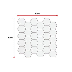 Tiles 3D Peel and Stick Wall Tile Hexagon White (30cm x 30cm x 10 sheets)