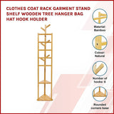 Clothes Coat Rack Garment Stand Shelf Wooden Tree Hanger Bag Hat Hook Holder