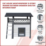 Cat House Weatherproof 2-Story Indoor Outdoor Wooden Shelter Bitumen Roof