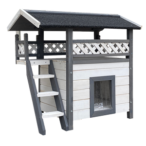 Cat House Weatherproof 2-Story Indoor Outdoor Wooden Shelter Bitumen Roof