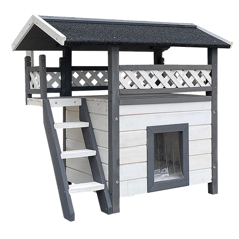 Cat House Weatherproof 2-Story Indoor Outdoor Wooden Shelter Bitumen Roof