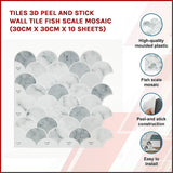 Tiles 3D Peel and Stick Wall Tile  Fish Scale Mosaic (30cm x 30cm x 10 sheets)