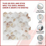 Tiles 3D Peel and Stick Wall Tile Shell Mosaic (30cm x 30cm x 10 sheets)