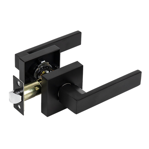 Door Handle Set Lever Passage Function Square Black