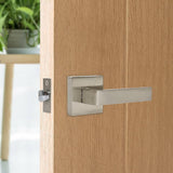 Door Handle Set Lever Passage Function Square Satin Nickel