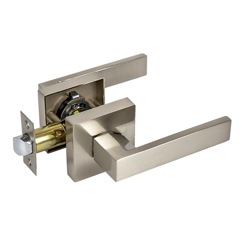 Door Handle Set Lever Passage Function Square Satin Nickel