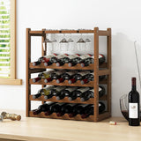 Wine Rack Free Standing 20 Bottles with 8 Glasses Holder Bamboo Wine Storage