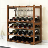 Wine Rack Free Standing 20 Bottles with 8 Glasses Holder Bamboo Wine Storage