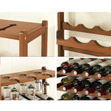 Wine Rack Free Standing 20 Bottles with 8 Glasses Holder Bamboo Wine Storage