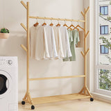 Portable Clothes Rack Coat Garment Stand Bamboo Rail Hanger Airer Closet