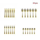 24-piece Gold Cutlery Flatware Stainless Steel Silverware Set Reflective Mirror Finish